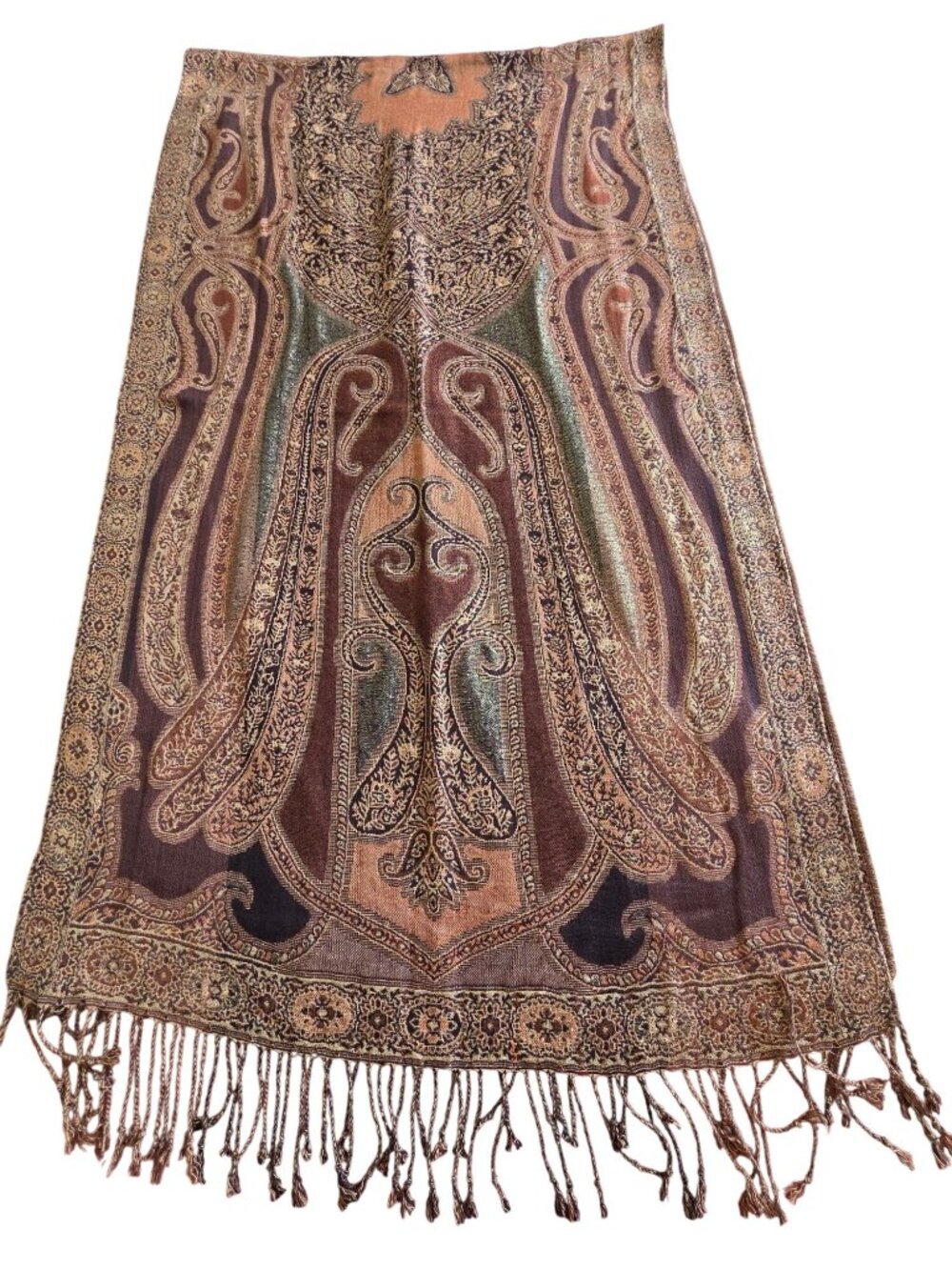 Shawl Brown & Gold Wrap Reversible w/Paisley Design 22x76
